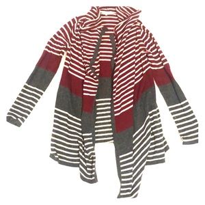 Mystree Striped Drape Front Cardigan